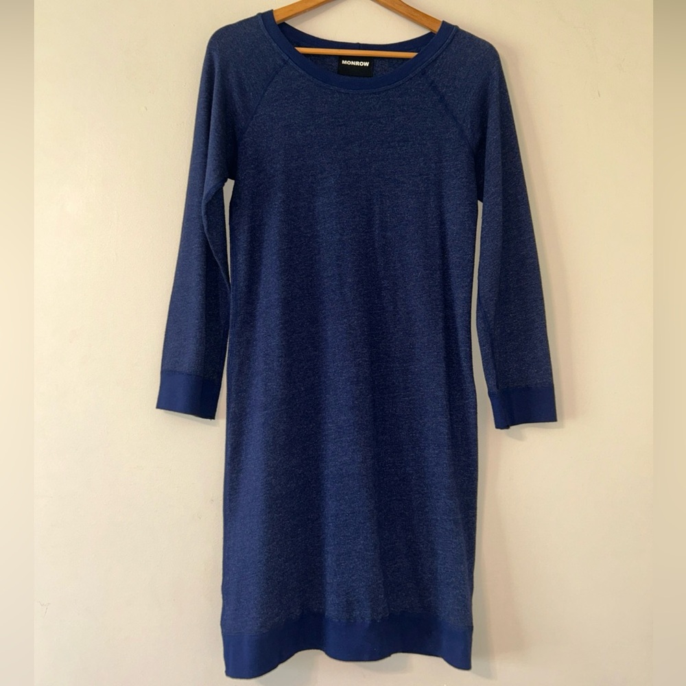 Monrow Blue Sweatshirt Dress Raglan Long Sleeve Short Above Knee XS  Scoop Neck